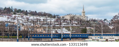 SEVASTOPOL, UKRAINE - MARCH 24:  Passenger train of the company Ukrainian Railways,  which is the State Administration of Railroad Transportation in Ukraine, on March 24, 2013 in Sevastopol, Ukraine.