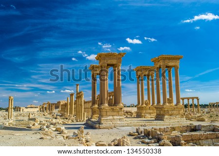 Beautiful view of the ruins in the desert of Syria, Palmyra