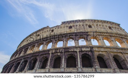 Colosseum or Coliseum, Rome, Italy. It was largest amphitheatre of the Roman Empire, and is considered one of the greatest works of Roman architecture and engineering.
