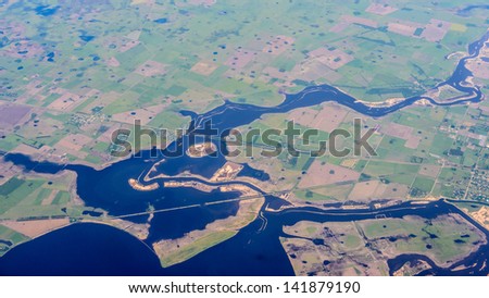 River in South America, view from the air