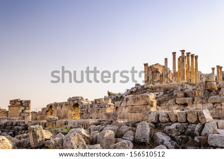Roman ruins in the Jordanian city of Jerash, (Gerasa of Antiquity), capital and largest city of Jerash Governorate, Jordan