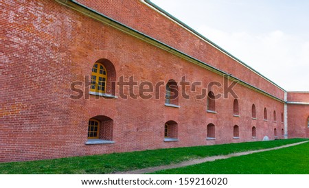 Red brick wall of the Paul and Peter fortress in St. Petersburg