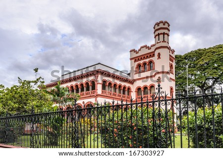 PORT OF SPAIN, TRINIDAD AND TOBAGO - CIRCA NOVEMBER, 2013: Archbishop\'s House in Port of Spain, circa Nov. 2013. It\'s one of the Magnificent Seven, a group of mansions on Maraval Road.