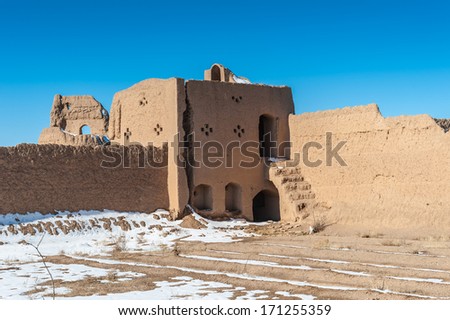 Abandoned clay house in the village of the Isfahan province in Iran