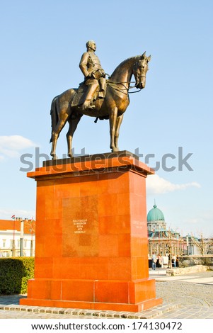 King Istvan on the horse monument in Budapest, Hungary