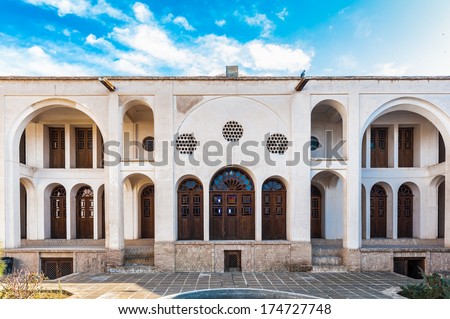 KASHAN, IRAN - JAN 10, 2014: Courtyard of the Tabatabaei House,  a historic house in Kashan, Iran on Jan 10, 2014. It was built in early 1880s for the affluent Tabatabaei family.