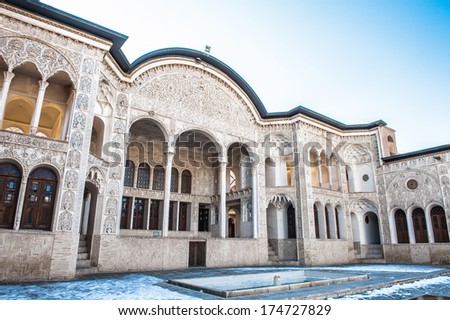 KASHAN, IRAN - JAN 10, 2014: Tabatabaei House,  a historic house in Kashan, Iran on Jan 10, 2014. It was built in early 1880s for the affluent Tabatabaei family.