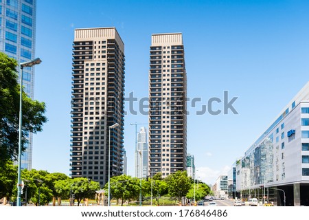 BUENOS AIRES, ARGENTINA - FEB 15, 2014: Business buildings of Puerto Madero. Port is named afret Eduardo Madero who was in charge of the construction of the port in 1882