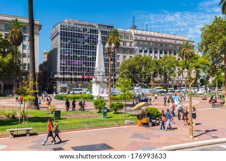 BUENOS AIRES, ARGENTINA - FEB 15, 2014: Plaza de Mayo (May square) in Buenos Aires, Argentina. It's the hub of the political life of Argentina since May 25, 1810 revolution that led to independence