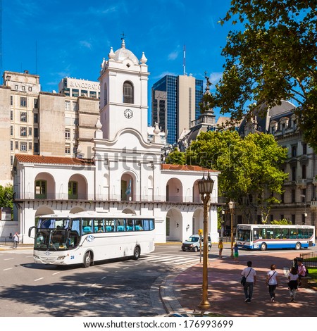 BUENOS AIRES, ARGENTINA - FEB 15, 2014: Plaza de Mayo (May square) in Buenos Aires, Argentina. It\'s the hub of the political life of Argentina since May 25, 1810 revolution that led to independence
