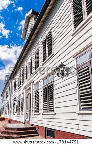 Architecture in the historic city of Paramaribo, Suriname. The historic inner city of Paramaribo is a UNESCO World Heritage Site since 2002.