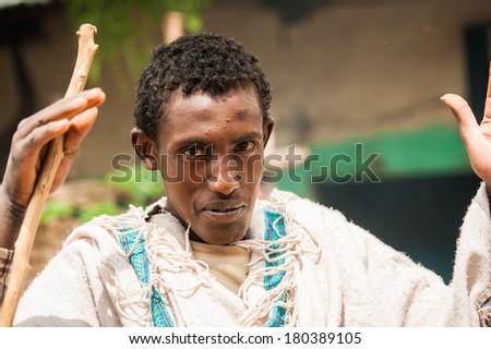 LALIBELA, ETHIOPIA - SEPTEMBER 27, 2011: Unidentified Ethiopian religious man. People in Ethiopia suffer of poverty due to the unstable situation