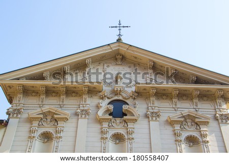 LUGANO, SWITZERLAND - MAR 8, 2014: Old catholic church in Lugano, Switzerland. Lugano is the largest city of Ticino canton.