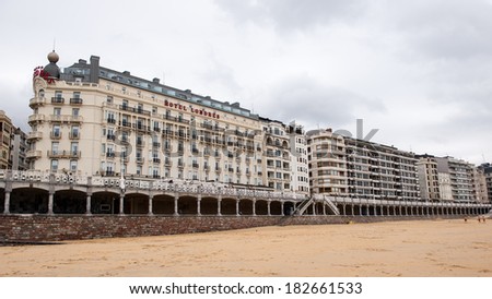 SAN SEBASTIAN, SPAIN - MARCH 18, 2014:  Hotels of San Sebastian, Bay de la Concha, San Sebastian, Basque Country, Spain. San Sebastian will be the European Capital of Culture in 2016