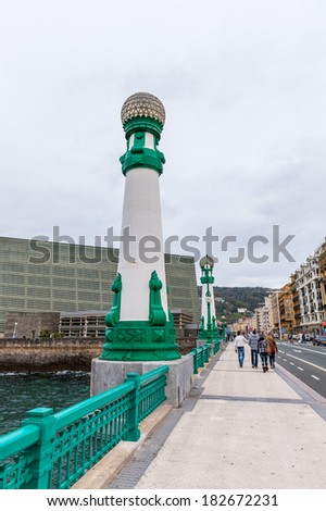 SAN SEBASTIAN, SPAIN - MARCH 18, 2014: Zurriola Bridge over the  Urumea river, San Sebastian, Cantabrian Sea, Basque Country, Spain. San Sebastian will be the European Capital of Culture in 2016