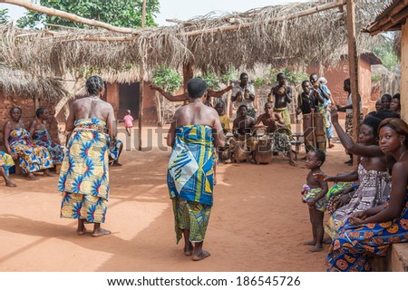 KARA, TOGO - MAR 11, 2012:  Unidentified Togolese women dance the religious voodoo dance. Voodoo is the West African religion