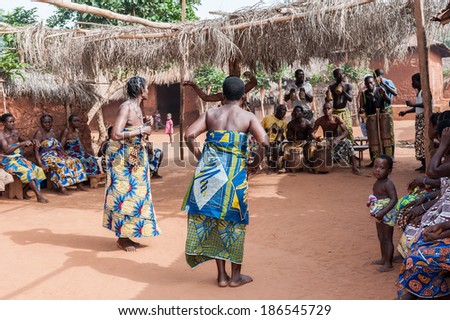 KARA, TOGO - MAR 11, 2012:  Unidentified Togolese women dance the religious voodoo dance. Voodoo is the West African religion