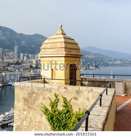 MONACO - JUN 24, 2014: Beautiful architecture of Monaco near the Prince\'s Palace of Monaco. Principality of Monaco is the second smallest and the most densely populated country in the world