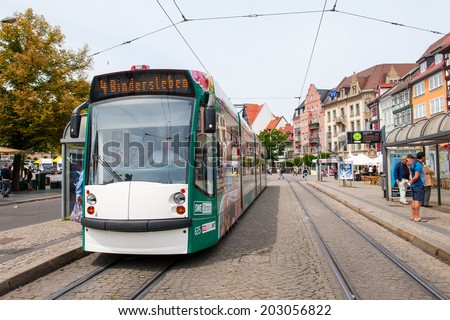 ERFURT, Germany - JUN 16, 2014: Tram way of the city of Erfurt, Germany. Erfurt is the Capital of Thuringia and the city was first mentioned in 742