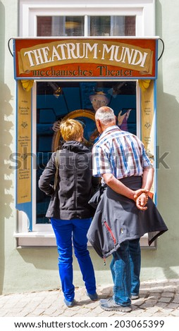ERFURT, GERMANY  - JUN 16, 2014: SHop at The Umbrella street of the city of Erfurt, Germany. Erfurt is the Capital of Thuringia and the city was first mentioned in 742