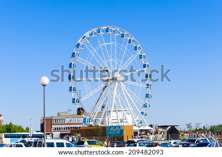 HELSINKI, FINLAND - JULY 26, 2014: Observation wheel in Helsinki, Finland. Helsinki was chosen to be the World Design Capital for 2012