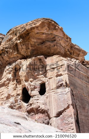 Tombs in the rocks of  Petra, the capital of the kingdom of the Nabateans in ancient times. UNESCO World Heritage