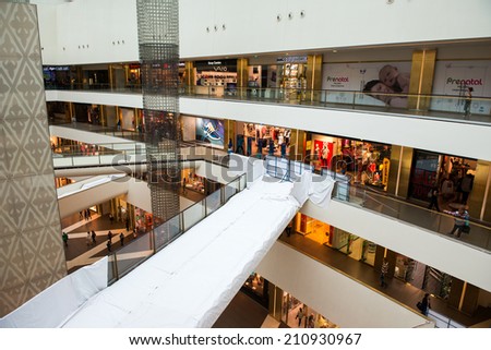 SAINT PETERSBURG, RUSSIA - AUGUST 14, 2014: View of the Commercial center \'Galery\' in Saint Petersburg. One of the biggest commercial centres in the city, opened on Nov 25, 2010