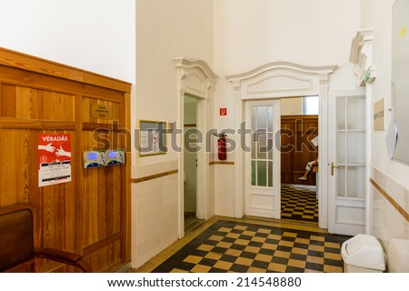 BUDAPEST, HUNGARY - AUG 18, 2014: Changing room in the Szechenyi Medicinal Bath, the largest medicinal bath in Europe, built in 1913