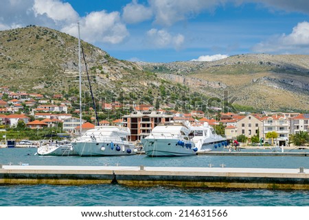 DALMATIA, CROATIA - AUG 24, 2014: Yachts near the Coast of Croatia, on the Adriatic Sea. Catchment areaof the Adriatic Sea is 235,000 km2 (91,000 sq mi)