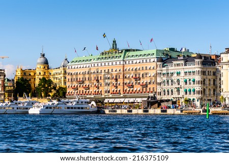 STOCKHOLM, SWEDEN - SEPTEMBER 7, 2014: Grand Hotel, a five-star hotel in Stockholm. Since 1901, the Nobel Prize laureates and their families have traditionally been guests at the hotel