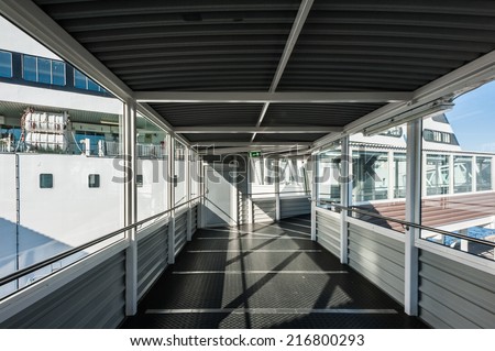 STOCKHOLM, SWEDEN - SEP 7, 2014: Passage to the Cruiseferry of the Estonian company Tallink. It is one of the largest passenger and cargo shipping companies in the Baltic Sea region