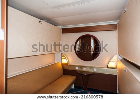 TALLINN, ESTONIA - SEP 7, 2014: Cabin at the Cruiseferry of the Estonian company Tallink. It is one of the largest passenger and cargo shipping companies in the Baltic Sea region