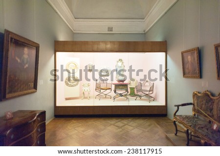 SAINT PETERSBURG, RUSSIA - DEC 16, 2014: Interior of the State Hermitage, a museum of art and culture in Saint Petersburg, Russia. It was founded in 1764 by Catherine the Great