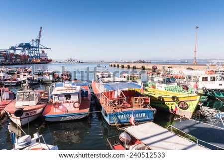 VALPARAISO, CHILE - NOV 9, 2014: Port of Valparaiso. Valparaiso is an important port city on the Pacific Coast of Chile.