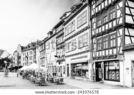 ERFURT, GERMANY  - JUN 16, 2014: Architecture of the downtown of the city of Erfurt, Germany. Erfurt is the Capital of Thuringia and the city was first mentioned in 742
