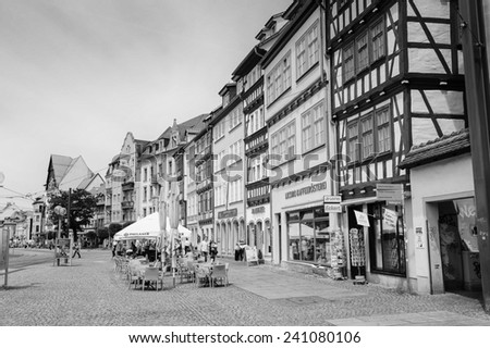 ERFURT, GERMANY  - JUN 16, 2014: Architecture of the city of Erfurt, Germany. Erfurt is the Capital of Thuringia and the city was first mentioned in 742