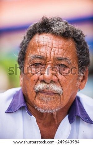 SAN JOSE, COSTA RICA - JAN 6, 2012: Unidentified Costa Rican  man with white mustache. 65.8% of Costa Rican people belong to the White (Castizo) ethnic group