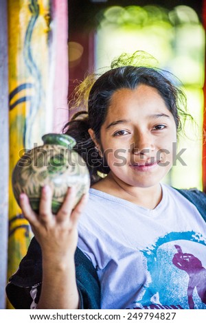 MANAGUA, NICARAGUA - JAN 6, 2012: Unidentified Nicaraguan girl. 69% of Nicaranguan people belong to the Mestizo ethnic group