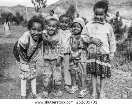 OMO, ETHIOPIA - SEPTEMBER 21, 2011: Unidentified Ethiopian children group. People in Ethiopia suffer of poverty due to the unstable situation
