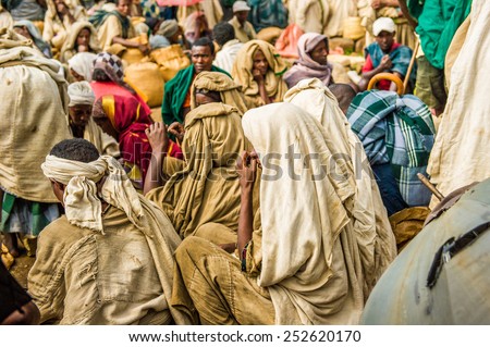 OMO, ETHIOPIA - SEPTEMBER 19, 2011: Unidentified Ethiopian people at the local market. People in Ethiopia suffer of poverty due to the unstable situation