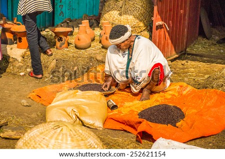 OMO, ETHIOPIA - SEPTEMBER 19, 2011: Unidentified Ethiopian man at the market. People in Ethiopia suffer of poverty due to the unstable situation