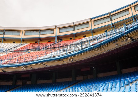 MADRID, SPAIN - FEB 11, 2015: Vicente Calderon Football Stadium. It\'s the home stadium of La Liga football club Atletico Madrid