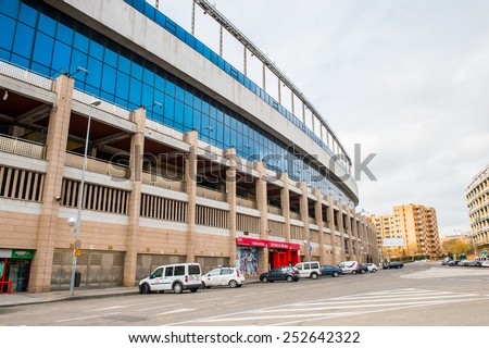 MADRID, SPAIN - FEB 11, 2015: View from outside Vicente Calderon Football Stadium. It\'s the home stadium of La Liga football club Atletico Madrid