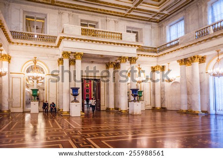 SAINT PETERSBURG, RUSSIA - FEB 24, 2015: Halls of the State Hermitage, a museum of art and culture in Saint Petersburg, Russia. It was founded in 1764 by Catherine the Great
