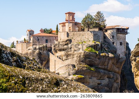 Holy Monastery of Varlaam in Meteora mountains, Thessaly, Greece.  UNESCO World Heritage List