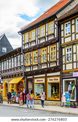 WERNIGERODE, GERMANY - MAY 4, 2015: Houses of different colours in Wernigerode, Germany. Wernigerode was the capital of the district of Wernigerode until 2007