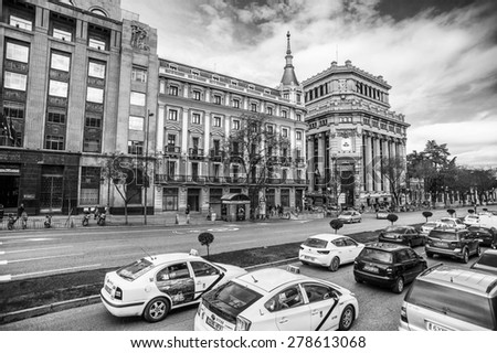 MADRID, SPAIN - JAN 29, 2015: Architecture of the center of Madrid, Spain, Madrid is the capital and the largest city of Spain,