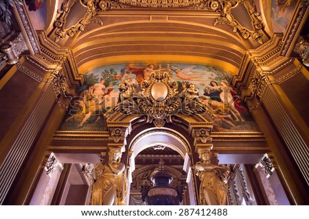 PARIS, FRANCE - JUN 6, 2015: Interior of the Palais Garnier (Opera Garnier) in Paris, France. It was originally called the Salle des Capucines