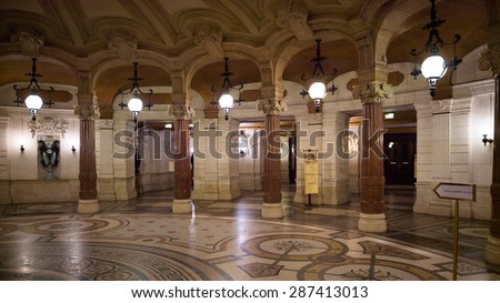 PARIS, FRANCE - JUN 6, 2015: Interior of the Palais Garnier (Opera Garnier) in Paris, France. It was originally called the Salle des Capucines