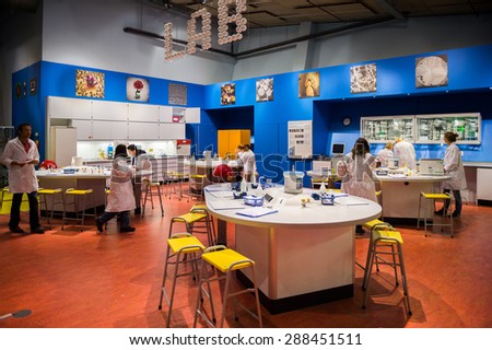 AMSTERDAM, NETHERLANDS - JUN 2, 2015: Laboratory of the Science Center Nemo, a science center in Amsterdam. The museum has origins in 1923